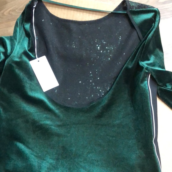 Patrizia Pepe green velvet sequin open back mini dress long sleeve - Picture 6 of 10